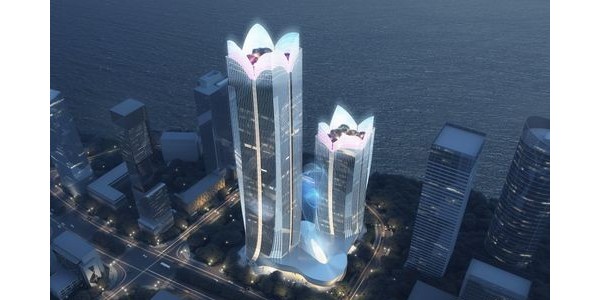 廣州知識城新地標——智薈塔，建筑形如“花朵”綻放