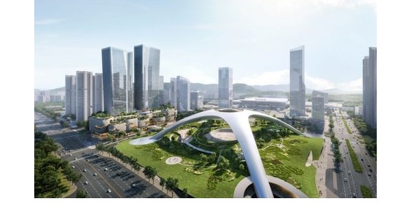 深圳北站超核綠芯項目開建，形如“UFO”，系國內(nèi)首個公園型樞紐站點